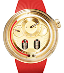 HYT H0 49mm in Yellow Gold on Red Rubber Strap with Gold Dial