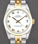 Datejust 31mm Mid Size in Steel with Yellow Gold Fluted Bezel on Jubilee Bracelet with White Roman Dial