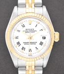 Datejust Ladys 26mm in Steel with Yellow Gold Fluted Bezel on Jubilee Bracelet with White Roman & Diamond Dial