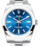 Oyster Perpetual 34mm in Steel with Smooth Bezel on Oyster Bracelet with Blue Stick Dial