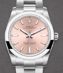 Oyster Perpetual 34mm in Steel with Smooth Bezel on Oyster Bracelet with Pink Stick Dial