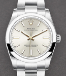 Oyster Perpetual 34mm in Steel with Smooth Bezel on Oyster Bracelet with Silver Stick Dial