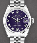 Mid Size 31mm Datejust in Steel with Fluted Bezel  on Bracelet with Purple Roman Dial with Diamond VI