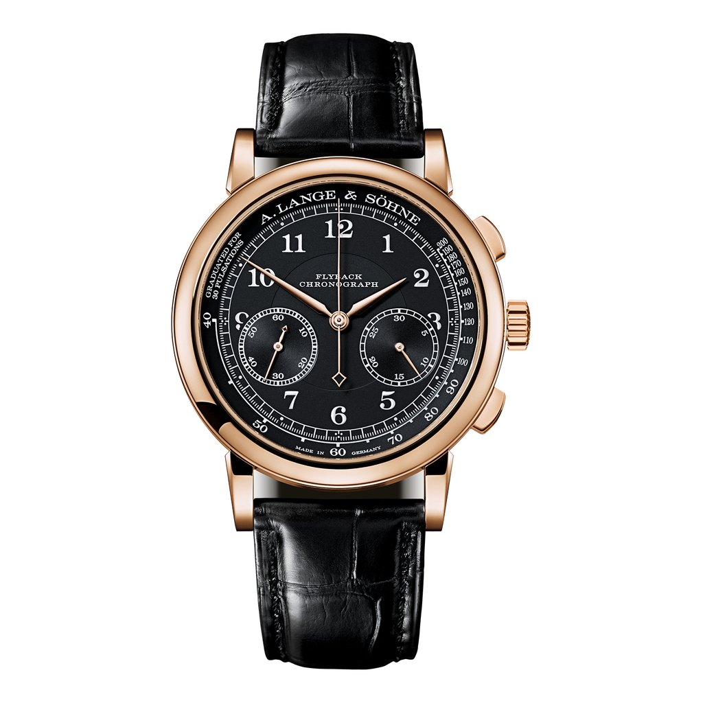 1815 Chronograph in Rose Gold on Black Alligator Leather Strap with Black Dial