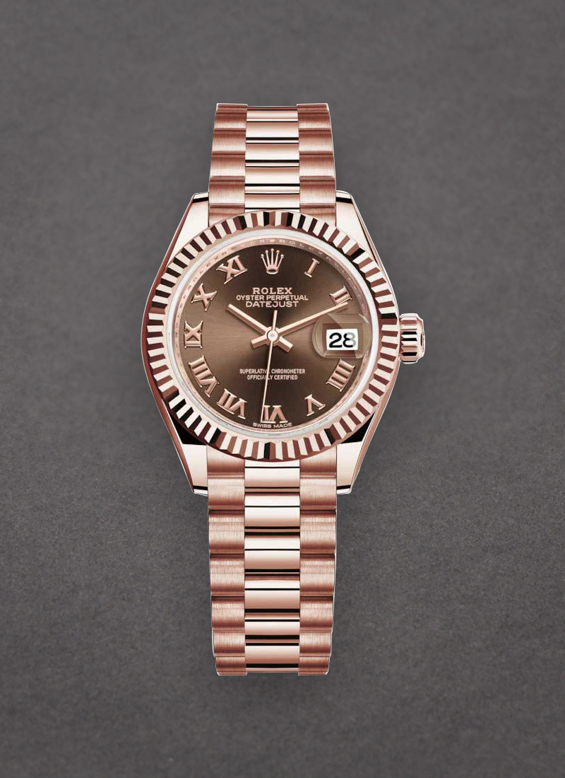 Pre-Owned Rolex Ladies Datejust 28mm in Rose Gold with Fluted Bezel