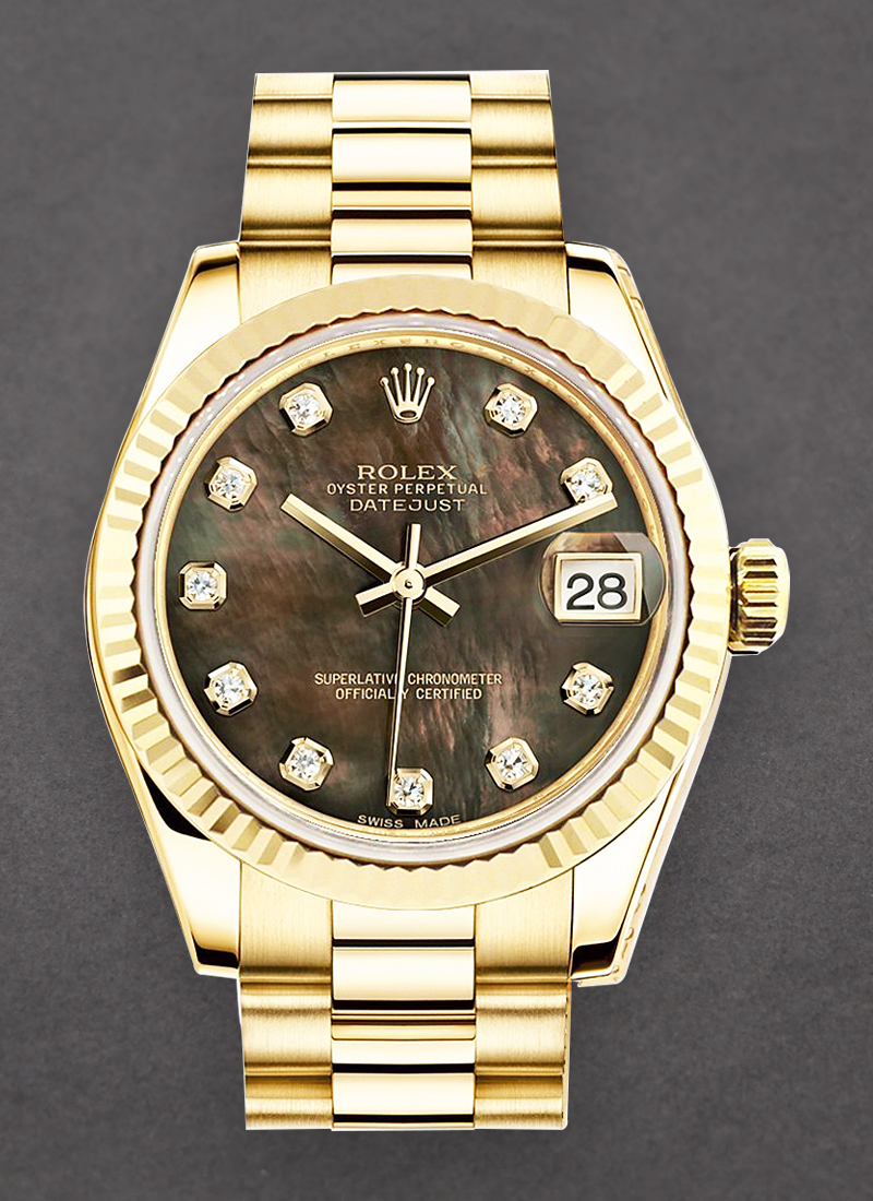 Pre-Owned Rolex Midsize 31mm President in Yellow Gold with Fluted Bezel