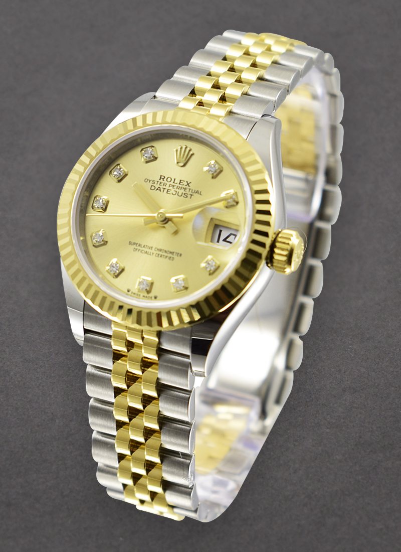 Pre-Owned Rolex Datejust Ladies 28mm in Steel with Yellow Gold Fluted Bezel