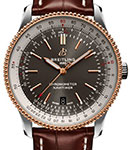Navitimer 42mm Chronogaph in Steel with Rose Gold Bezel on Brown Crocodile Leather Strap with Grey Dial