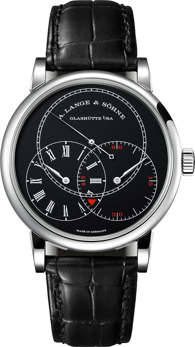 Richard Lange Jumping Seconds in White Gold on Black Crocodile Leather Strap with Black Dial