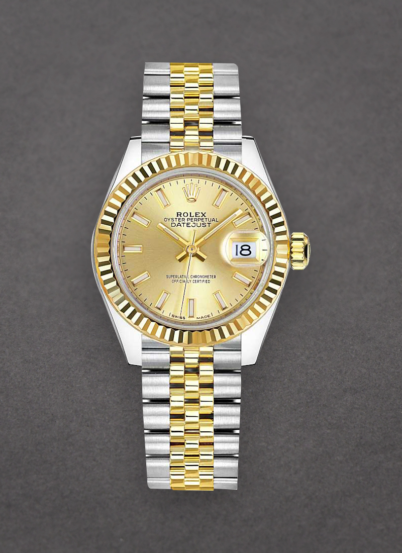 Pre-Owned Rolex Datejust Ladies 28mm in Steel with Yellow Gold Fluted Bezel