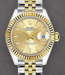 Datejust Ladies 28mm in Steel with Yellow Gold Fluted Bezel on Jubilee Bracelet with Champagne Stick Dial