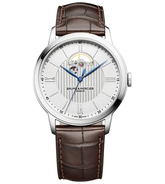 Classima Open Balance 42mm in Steel on Brown Crocodile Leather Strap with Silver Dial