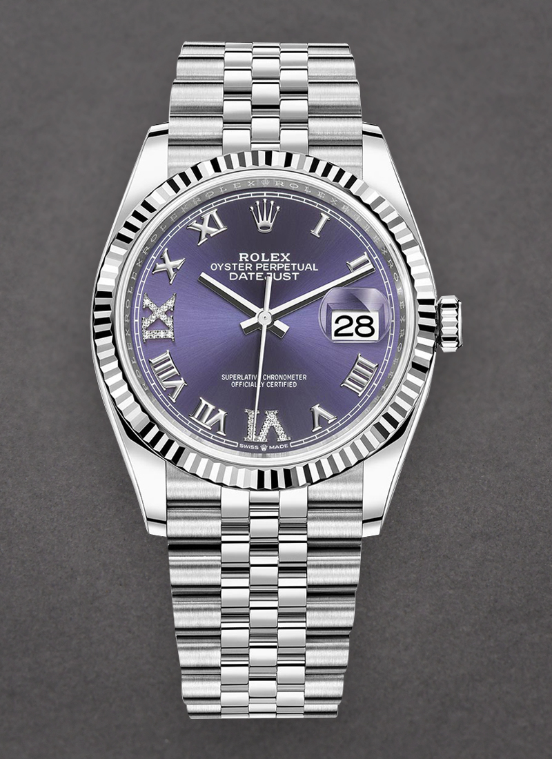 Pre-Owned Rolex Datejust 36mm in Steel with White Gold Fluted Bezel