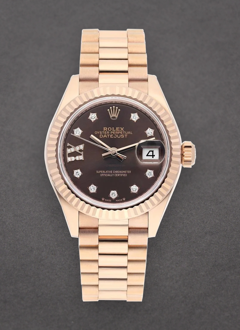 Pre-Owned Rolex President 28mm Ladies in Rose Gold with Fluted Bezel