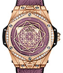 Big Bang Sang Bleu in King Gold with Diamond Bezel on Black Rubber and Pink Shiny Calf Strap with Pink Dial
