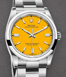 Oyster Perpetual 41mm in Steel with Domed Bezel on Oyster Bracelet with Yellow Stick Dial