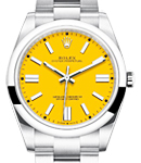 Oyster Perpetual 41mm in Steel with Domed Bezel on Oyster Bracelet with Yellow Stick Dial