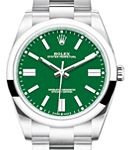 Oyster Perpetual 41mm in Steel with Domed Bezel on Oyster Bracelet with Green Stick Dial