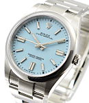 Oyster Perpetual 41mm in Steel with Domed Bezel on Oyster Bracelet with Turquoise Blue Stick Dial