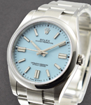 Oyster Perpetual 41mm in Steel with Domed Bezel on Oyster Bracelet with Turquoise Blue Stick Dial