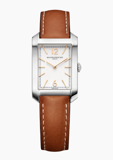 Hampton Quartz 35 x 22mm in Steel on Brown Calfskin Leather Strap with Silver Dial
