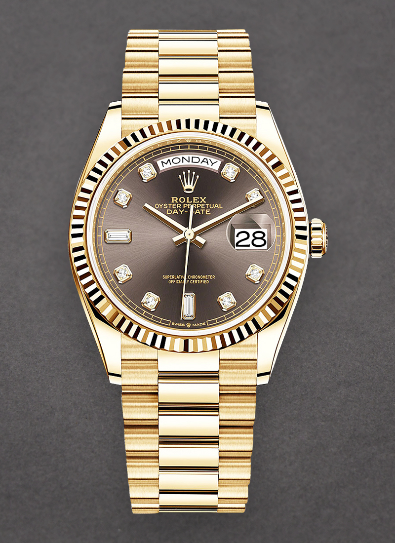 Pre-Owned Rolex President 36mm in Yellow Gold with Fluted Bezel