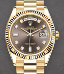 President 36mm in Yellow Gold with Fluted Bezel on President Bracelet with Grey Diamond Dial