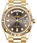 President 36mm in Yellow Gold with Fluted Bezel on President Bracelet with Grey Diamond Dial