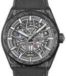 Defy Classic 41mm Automatic in Black Carbon on Black Rubber Strap with Skeleton Dial