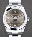 Oyster Perpetual 31mm in Steel with Smooth Bezel on Oyster Bracelet with Dark Gray Roman Dial