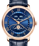 Villeret Moon Phase and Complete Calendar in Rose Gold on Blue Crocodile Leather Strap with Blue Dial