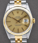 Datejust 36mm in Steel with Yellow Gold Fluted Bezel on Jubilee Bracelet with Champagne Stick Dial