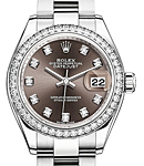 Datejust 28mm in Steel with White Gold Diamond Bezel on Oyster Bracelet with Dark Grey Diamond Dial