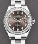 Datejust 28mm in Steel with White Gold Diamond Bezel on Oyster Bracelet with Dark Grey Diamond Dial