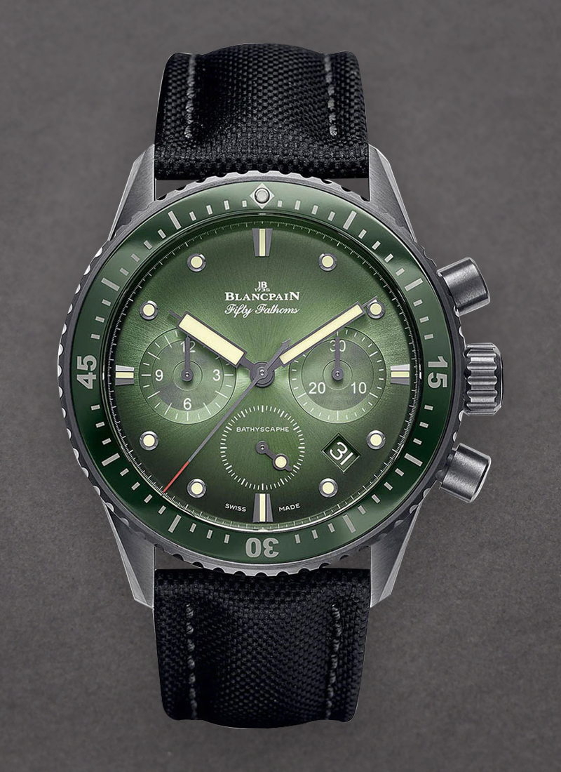 Blancpain Fifty Fathoms Bathyscaphe Flyback Chronograph in Steel with Green Ceramic Bezel