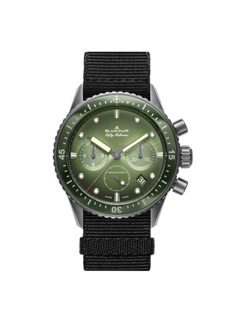 Blancpain Fifty Fathoms Bathyscaphe Flyback Chronograph in Steel with Green Ceramic Bezel