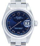 Ladies 26mm Date in Steel with Smooth Bezel on Oyster Bracelet with Blue Roman Dial
