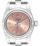 Oyster Perpetual 26mm Automatic in Steel with Engine Turned Bezel on Steel Oyster Bracelet with Pink Stick & Arabic Dial