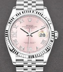 Datejust 36mm in Steel and White Gold Fluted Bezel on Jubilee Bracelet with Pink Roman Dial - Diamonds on 6 & 9