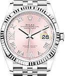 Datejust 36mm in Steel and White Gold Fluted Bezel on Jubilee Bracelet with Pink Roman Dial - Diamonds on 6 & 9