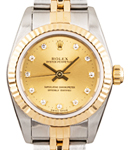 Oyster Perpetual No Date 26mm in Steel with Yellow Gold Fluted Bezel on Jubilee Bracelet with Champagne Diamond Dial