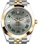 Datejust II 41mm in Steel with Yellow Gold Smooth Bezel on Jubilee Bracelet with Grey Green Roman Dial