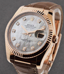 Datejust 36mm in Rose Gold with Fluted Bezel on Brown Crocodile Leather Strap with MOP Diamond Dial