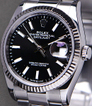 Datejust 36mm in Steel with White Gold Fluted Bezel on Oyster Bracelet with Black Stick Dial