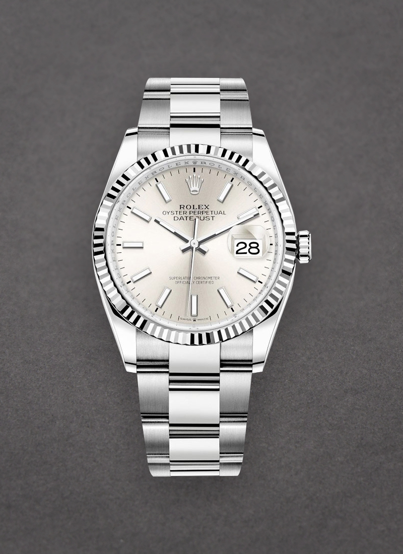 Pre-Owned Rolex Datejust 36mm in Steel with White Gold Fluted Bezel