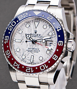GMT Master II in White Gold with Red and Blue Ceramic Bezel on Oyster Bracelet with Meteorite Dial