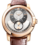 Midnight Moon Phase Mens 42mm Automatic in Rose Gold on Brown Crocodile Leather Strap with Silver Dial
