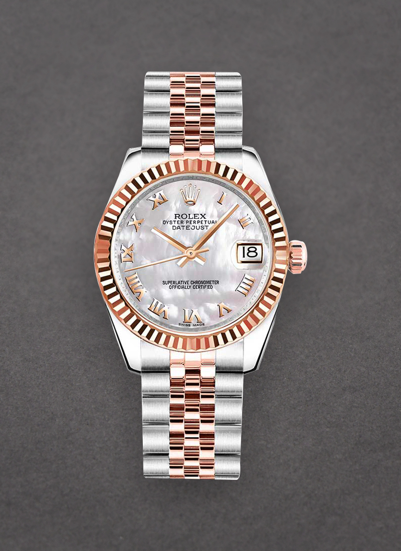 Pre-Owned Rolex Mid Size Datejust 31mm in Steel with Rose Gold Fluted Bezel