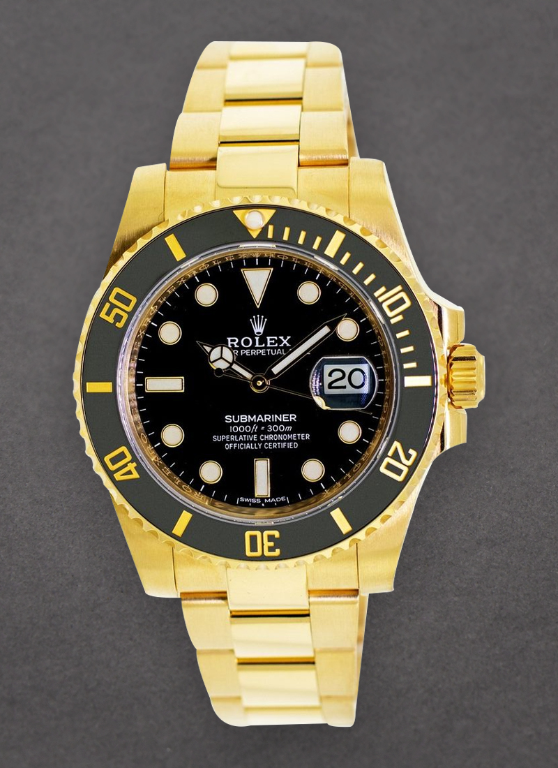 Pre-Owned Rolex Submariner 40mm in Yellow Gold with Black Engraved Bezel