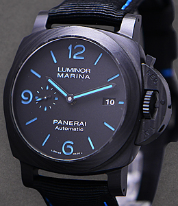PAM 1661 - Luminor Marina 44mm in Carbotech on Black Nato Fabric Strap with Black Dial